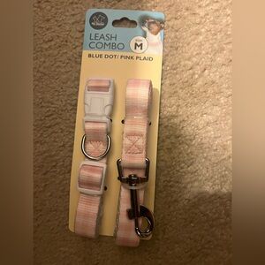 Pink white dog leash and collar combo